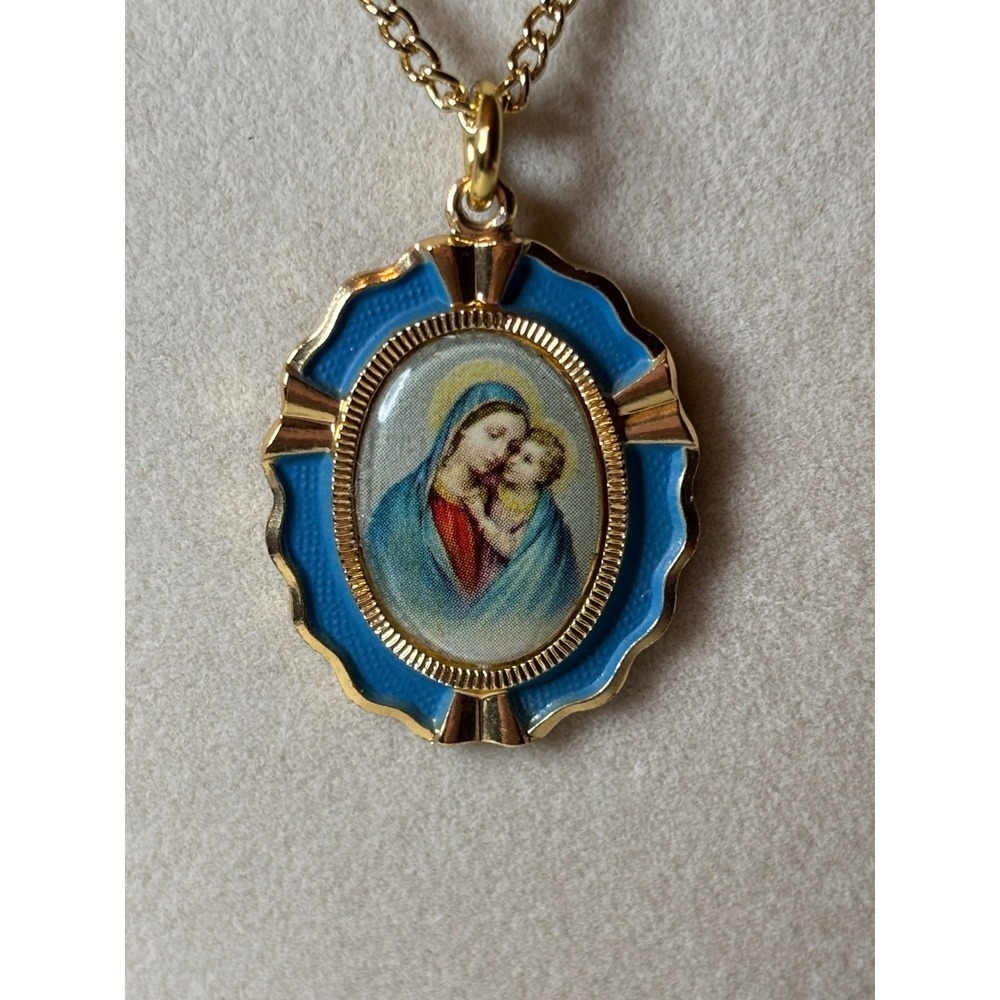 Our Lady of Good Counsel Baltimore MD Pendant Necklace W Germany Blue Vintage